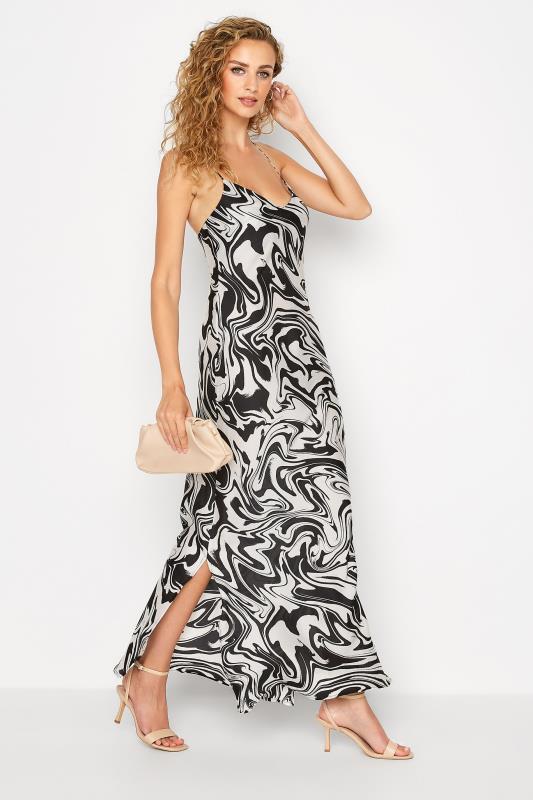 LTS Tall Black Marble Print Satin Slip Cami Maxi Dress 2