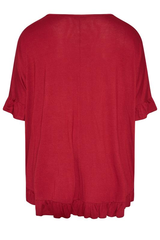 LIMITED COLLECTION Curve Wine Red Frill Jersey T-Shirt_BK.jpg