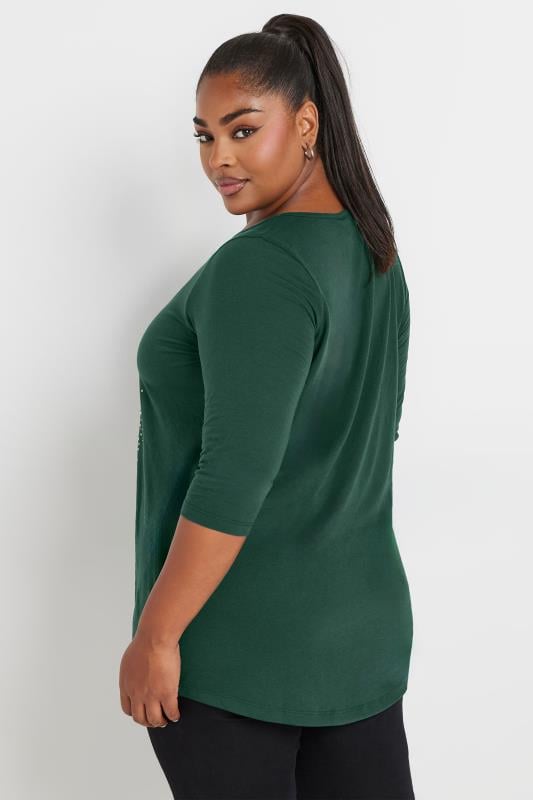 YOURS Plus Size Forest Green Diamante Christmas Tree Top | Yours Clothing  3