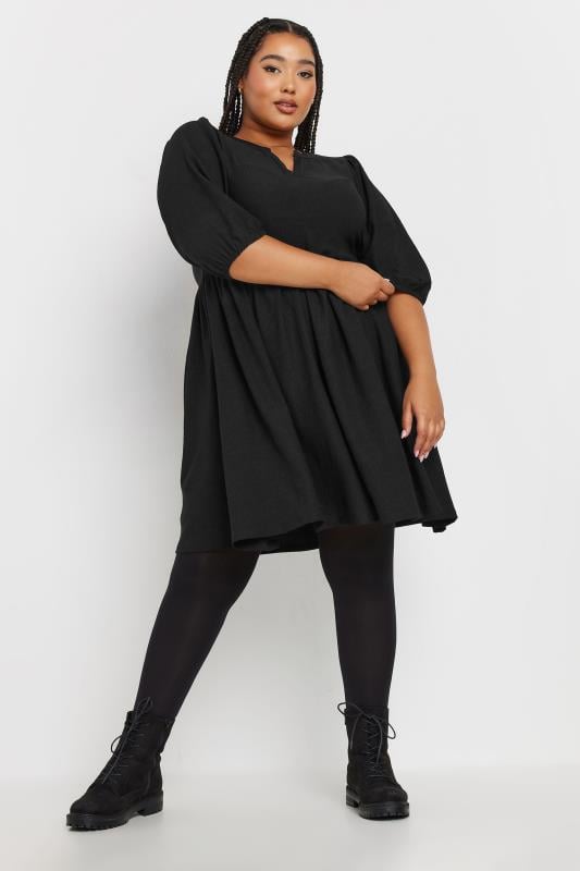 YOURS Plus Size Black Textured Smock Dress | Yours Clothing  2