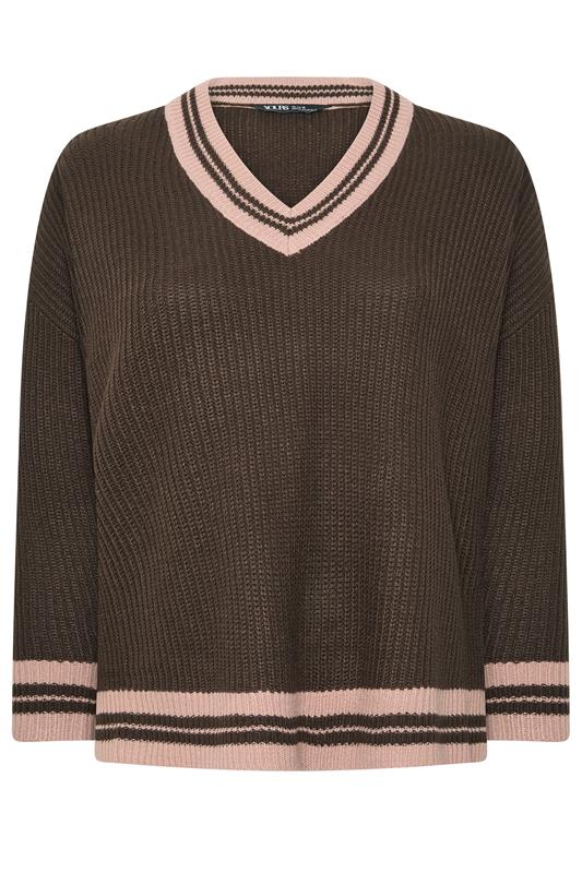  YOURS Curve Chocolate Brown Contrast Knitted Jumper