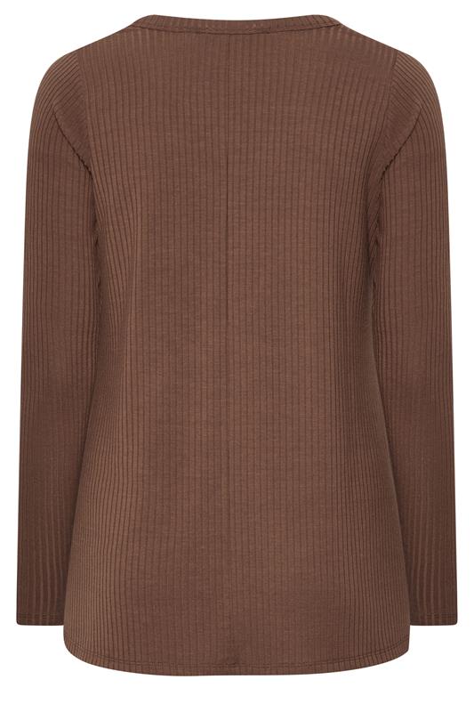 YOURS Plus Size Chocolate Brown Henley Swing Top | Yours Clothing 2