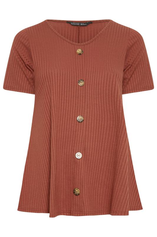 LIMITED COLLECTION Plus Size Curve Rust Brown Ribbed Swing Top | Yours Clothing  6