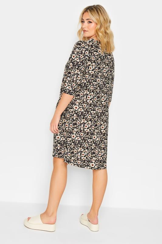 YOURS Plus Size Black Floral Print Drape Pocket Mini Dress | Yours Clothing 3