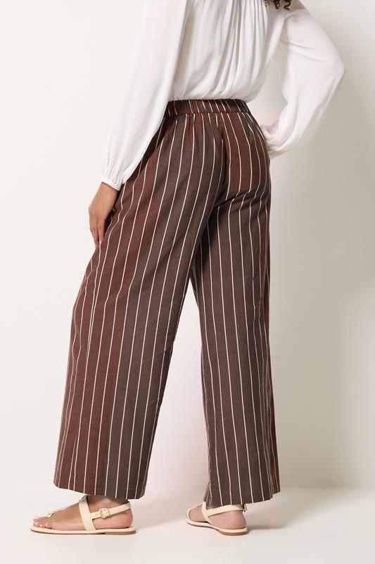 M&Co Chocolate Brown Stripe Wide Leg Trousers | M&Co 2