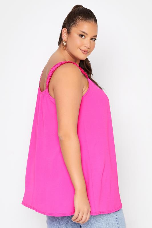 LIMITED COLLECTION Curve Hot Pink Shirred Strap Vest Top 4