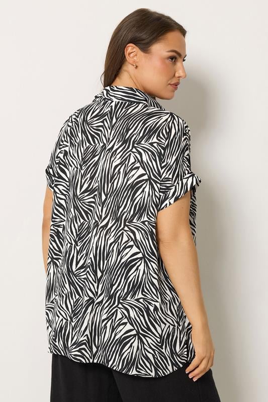 YOURS Plus Size Black Zebra Button Half Placket Blouse | Yours Clothing 2