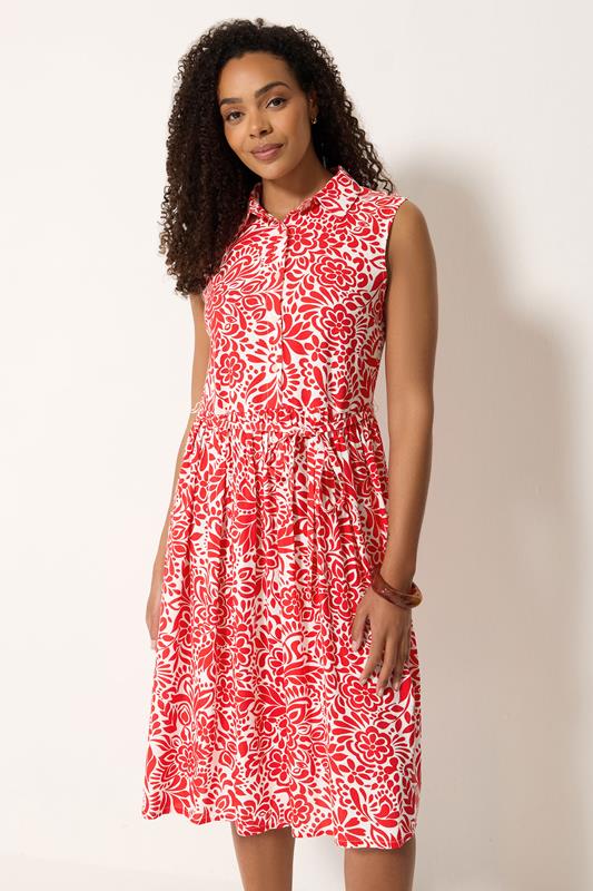 M&Co Red and White Abstract Printed Sleeveless Shirt Dress | M&Co 1