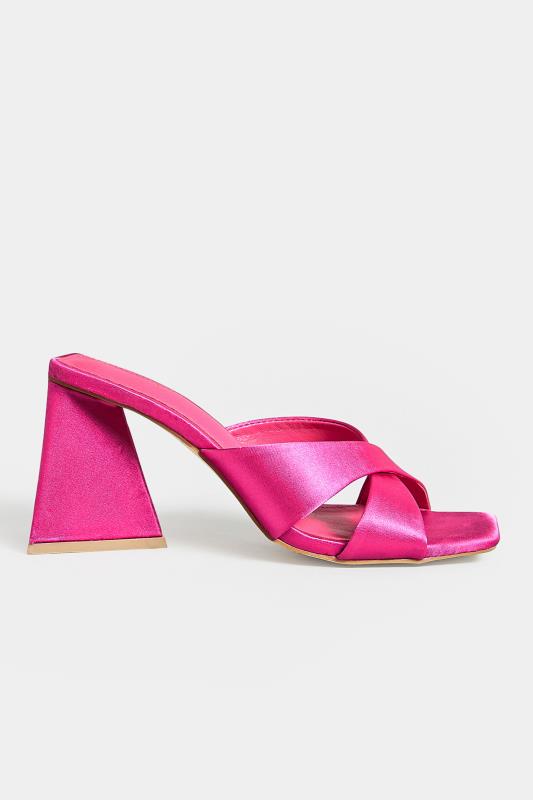 PixieGirl Pink Satin Crossover Heeled Mules In Standard Fit | PixieGirl 3