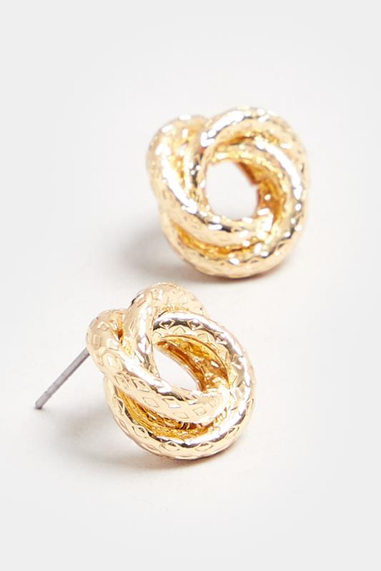 Gold Textured Knot Stud Earrings | Yours Clothing 3