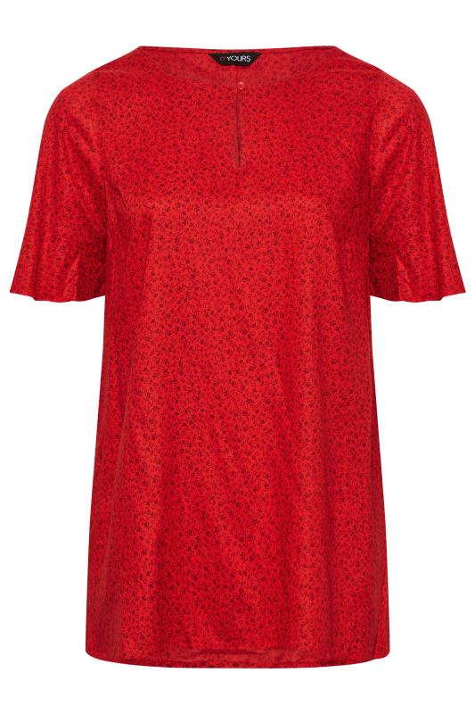 Curve Red Ditsy Print Keyhole Top 6