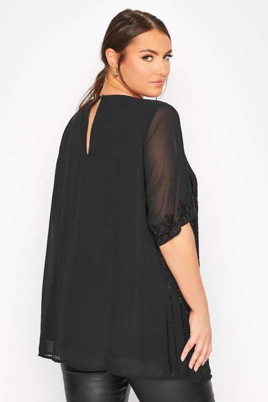 LUXE Plus Size Black Sequin Hand Embellished Chiffon Blouse | Yours Clothing 3