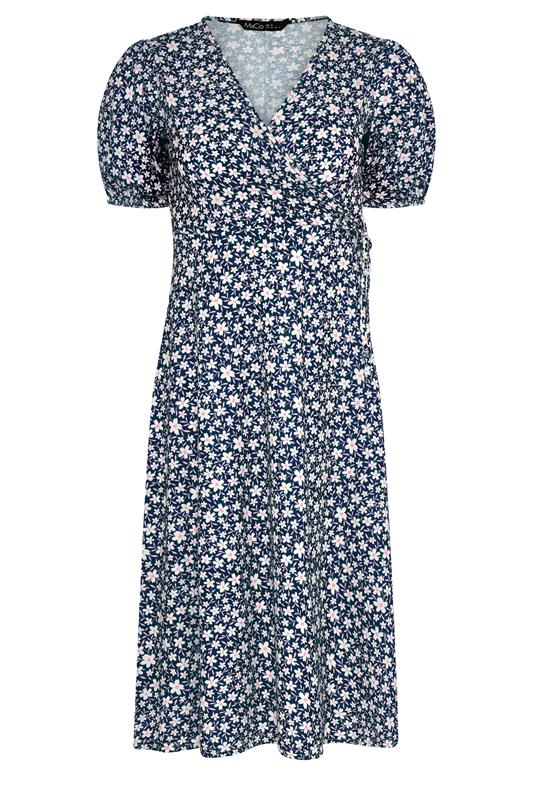 M&Co Petite Navy Blue Floral Print Midi Wrap Dress | M&Co 5