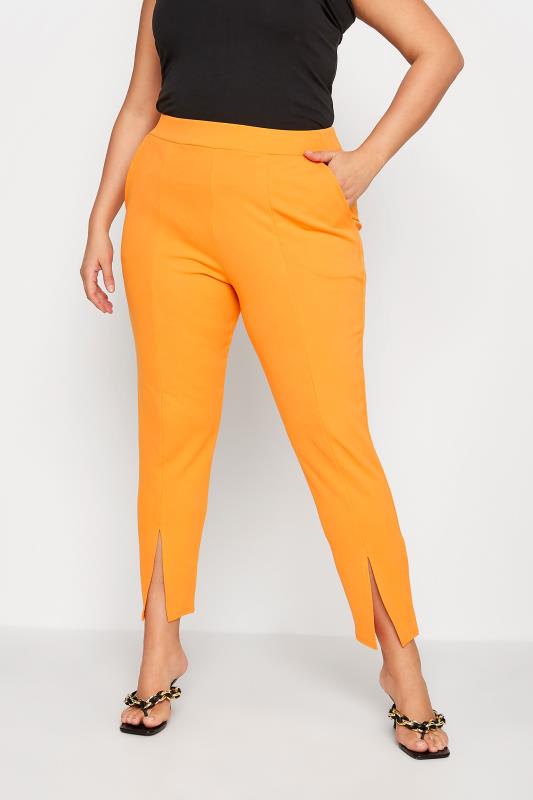 Plus Size  LIMITED COLLECTION Curve Neon Orange Split Hem Tapered Trousers
