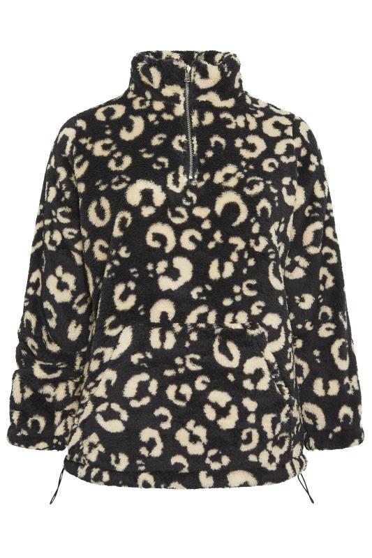 YOURS Plus Size Black Leopard Print Half Zip Fleece Sweatshirt | Yours Clothing 6