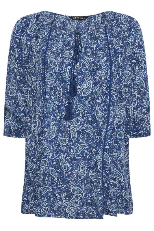 YOURS Plus Size Navy Blue Paisley Print Tie Neck Blouse | Yours Clothing 5