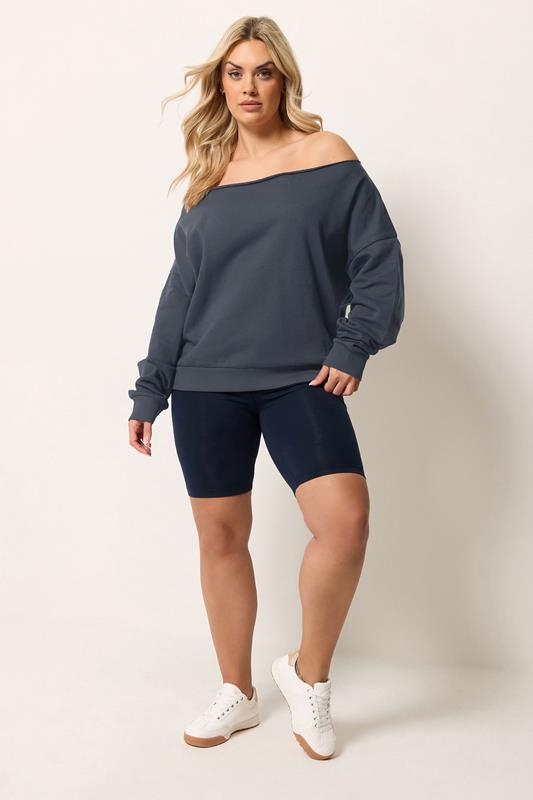 YOURS Plus Size Navy Blue Off Shoulder Sweatshirt | Yours Clothing 1