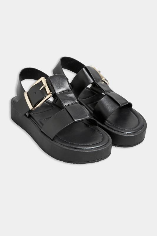 PixieGirl Black T-Bar Chunky Flatform Sandals In Standard Fit | PixieGirl 2