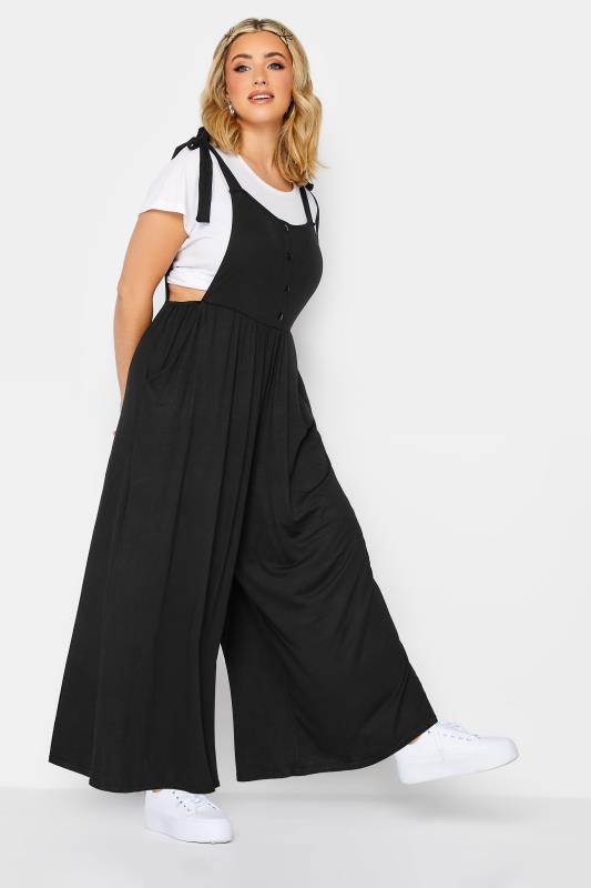 LIMITED COLLECTION Plus Size Black Culotte Dungarees | Yours Clothing 2