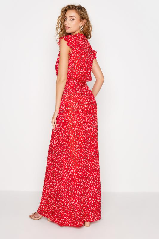 LTS Tall Red Ditsy Print Frill Maxi Dress 3