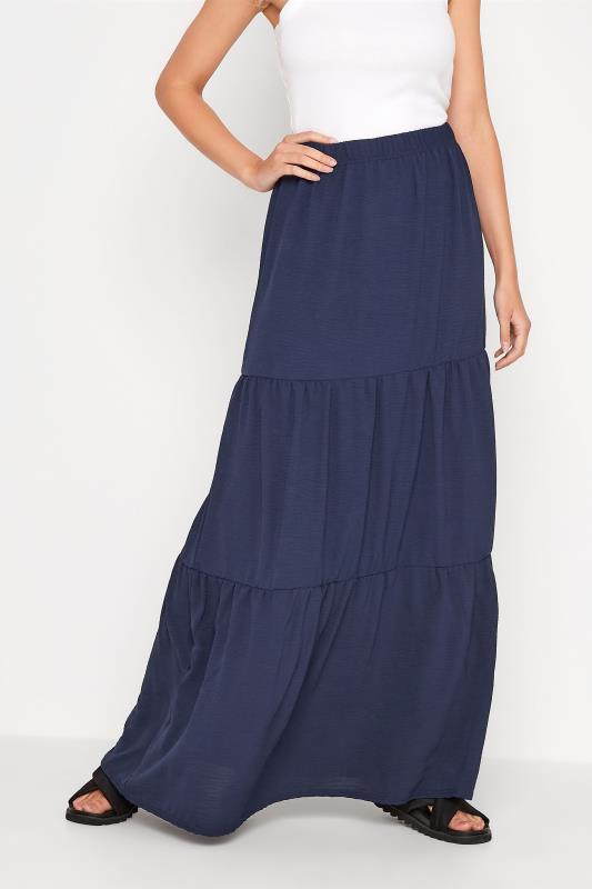LTS Tall Navy Blue Tiered Crepe Maxi Skirt 1