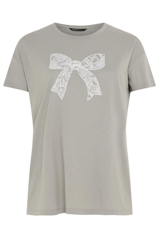 YOURS Plus Size Grey Diamante Bow Print T-Shirt | Yours Clothing  5