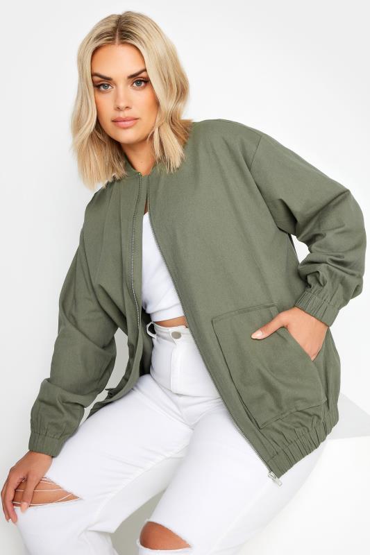 Plus Size  LIMITED COLLECTION Curve Khaki Green Twill Bomber Jacket
