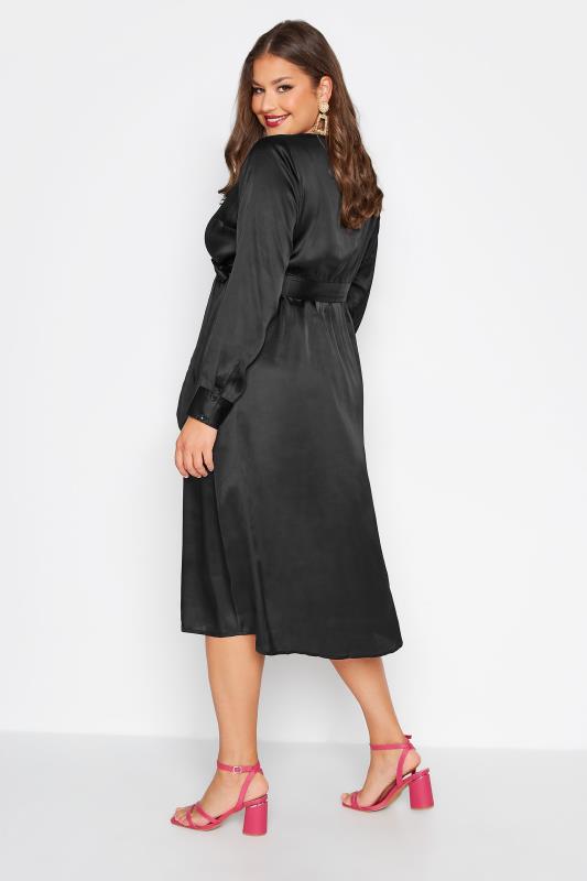 LIMITED COLLECTION Plus Size Black Satin Wrap Dress | Yours Clothing 3