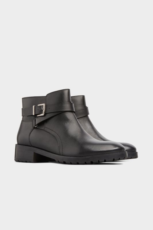  dla puszystych Black Leather Buckle Ankle Boots In Extra Wide Fit