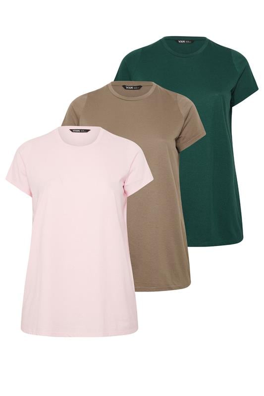 YOURSET 3 PACK Plus Size Mocha Brown & Pink Core T-Shirts | Yours Clothing 9