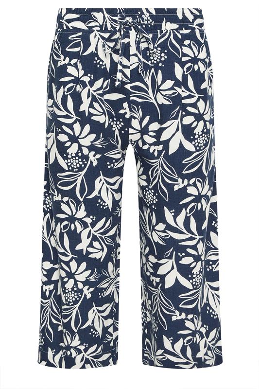 M&Co Petite Navy Blue Floral Linen Culottes | M&Co 6