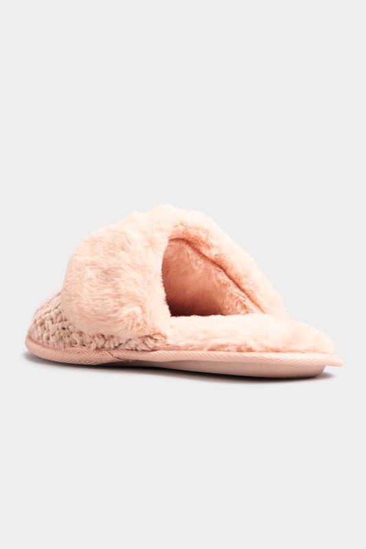 Pink Fur Bow Mule Slippers In Extra Wide Fit | Yours Clothing 5