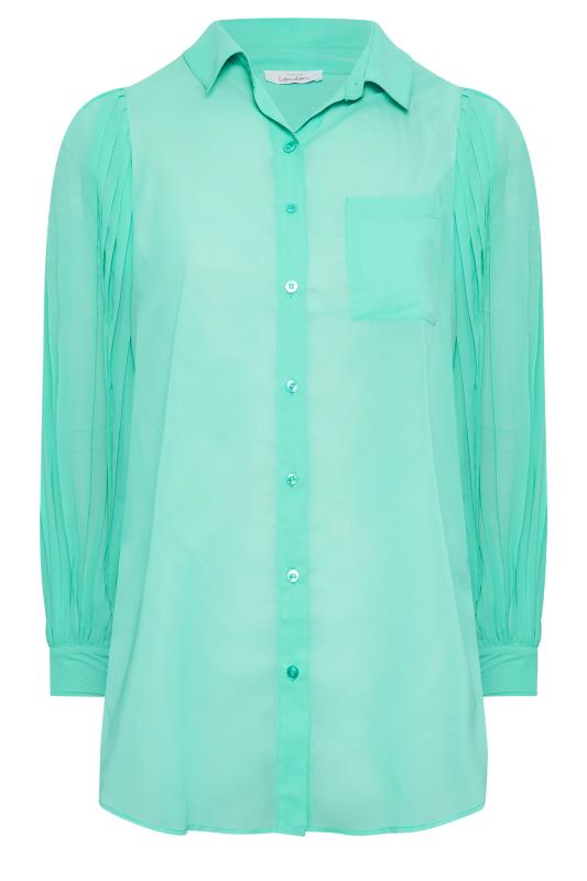 Plus Size YOURS LONDON Turquoise Blue Pleat Sleeve Shirt | Yours Clothing 6