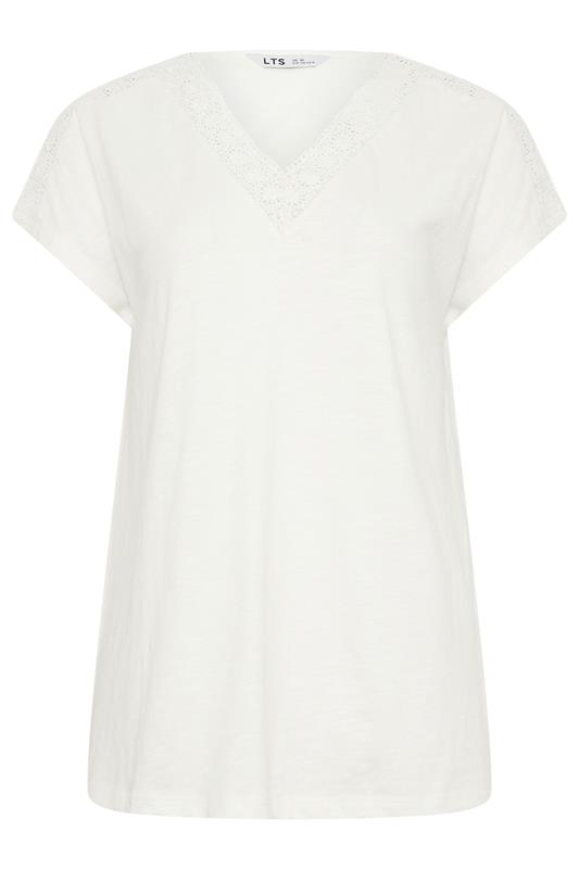 LTS Tall Women's Ivory White Lace V-Neck Cotton T-Shirt | Long Tall Sally 5