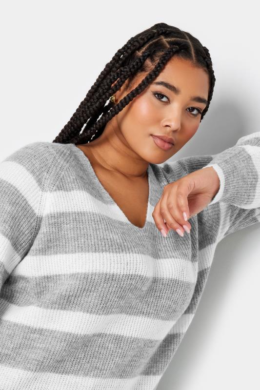 YOURS Plus Size Grey Stripe Knitted Jumper | Yours Clothing 5