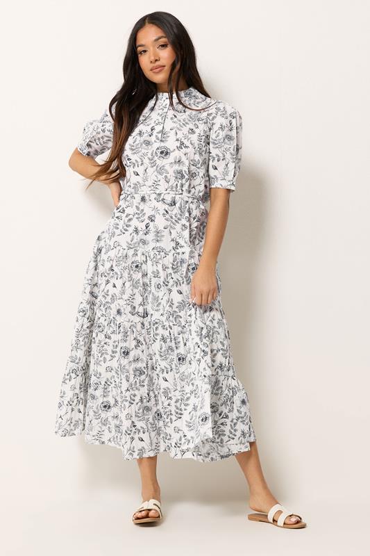 PixieGirl Petite Women's White Floral Cotton Tiered Maxi Dress | PixieGirl 1