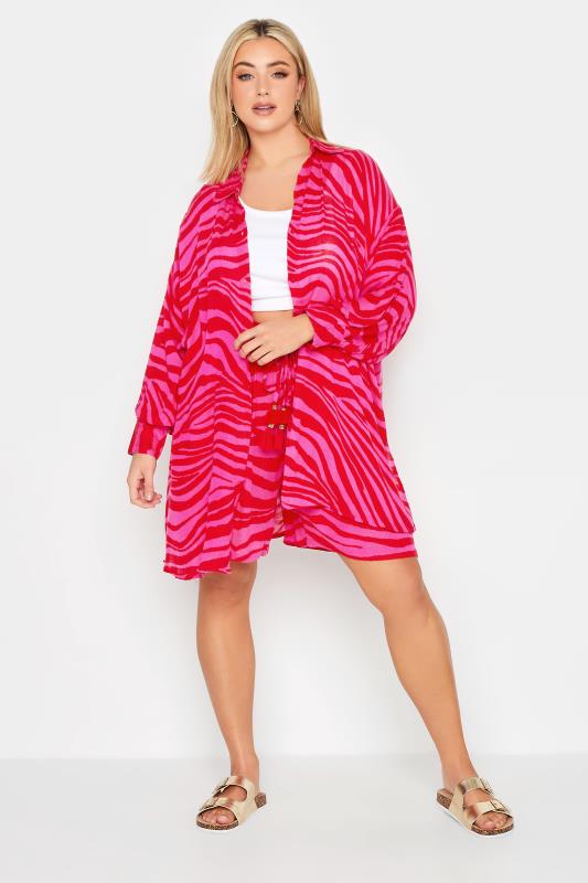 YOURS Plus Size Pink Animal Print Crinkle Beach Shirt | Yours Clothing 3