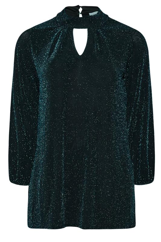 YOURS LONDON Plus Size Black & Blue Glitter Cut Out Swing Top | Yours Clothing 6