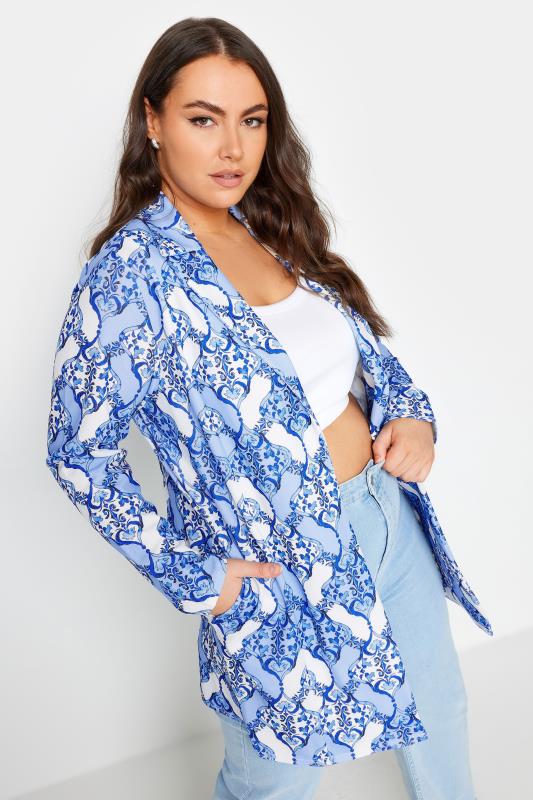 LIMITED COLLECTION Plus Size Blue Tile Print Blazer | Yours Clothing 1