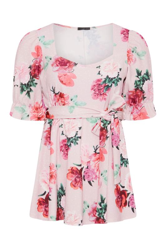 YOURS LONDON Curve Pink Floral Puff Sleeve Peplum Top_F.jpg