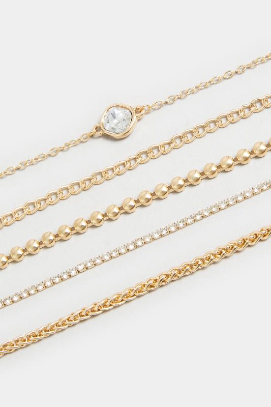 5 PACK Gold Diamante Chain Bracelets | Yours Clothing  3