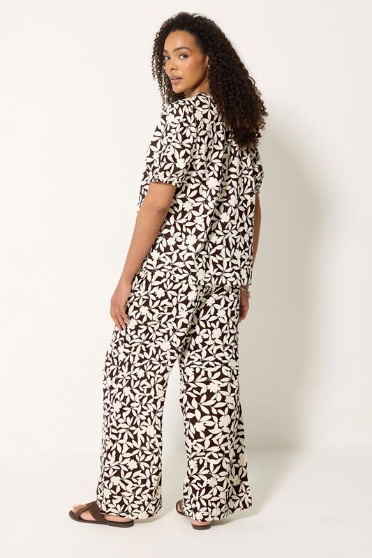 M&Co Set Chocolate Brown Leaf Print Top & Trousers | M&Co 2
