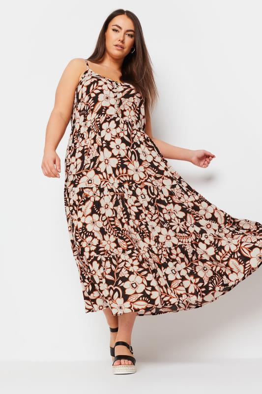 YOURS Plus Size Black Floral Print Crinkle Maxi Dress | Yours Clothing 2