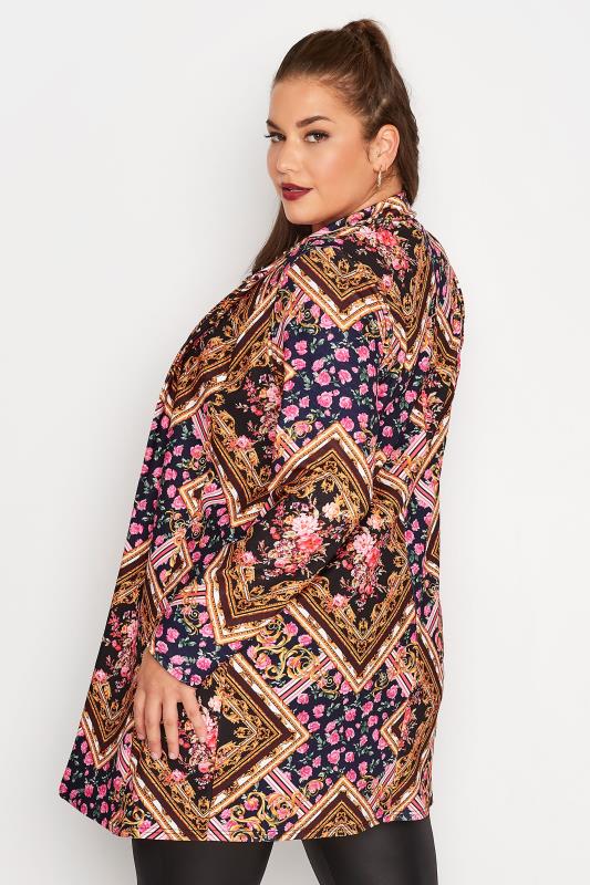 LIMITED COLLECTION Plus Size Navy Blue & Brown Floral Scarf Print Blazer | Yours Clothing  3