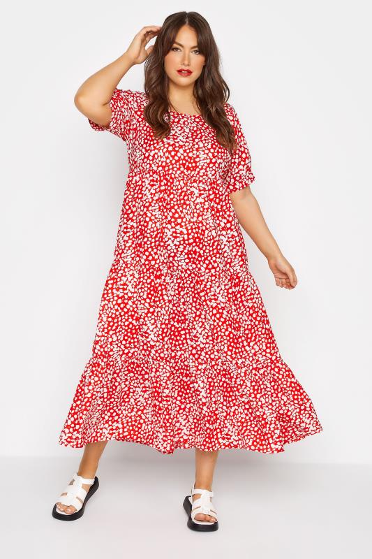 LIMITED COLLECTION Plus Size Red Animal Markings Smock Tier Dress |Yours Clothing 2