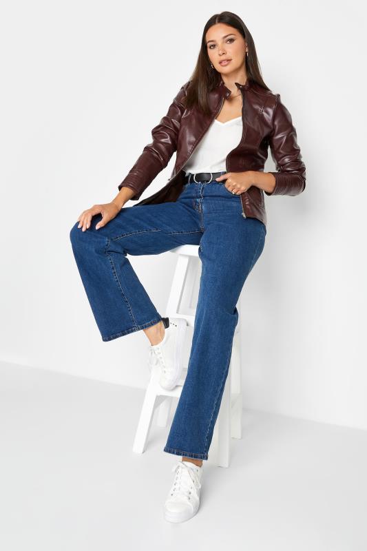 LTS Tall Berry Red Leather Funnel Neck Jacket | Long Tall Sally  2