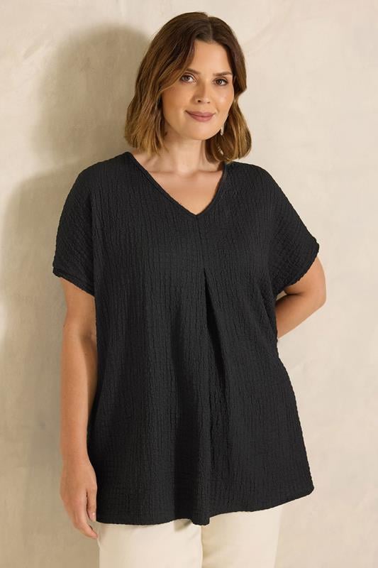  EVANS Curve Black Pleat Front Swing Top