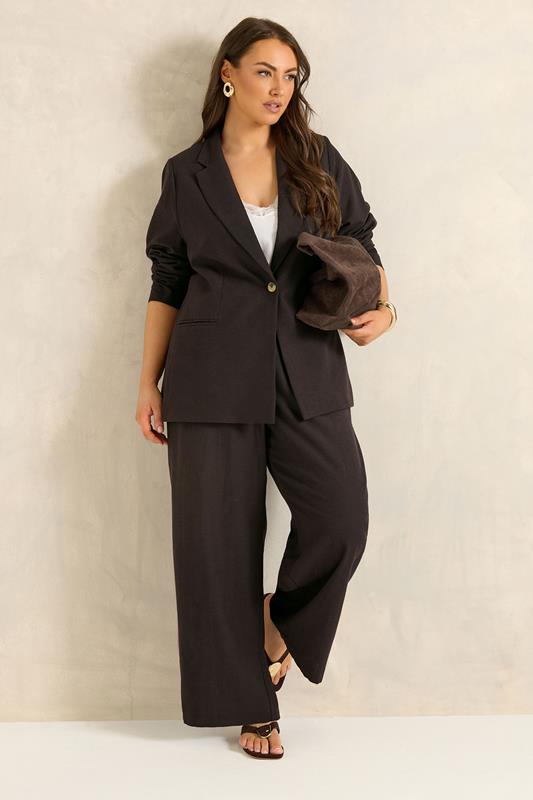 EVANS Plus Size Chocolate Brown Linen Blazer | Evans 2