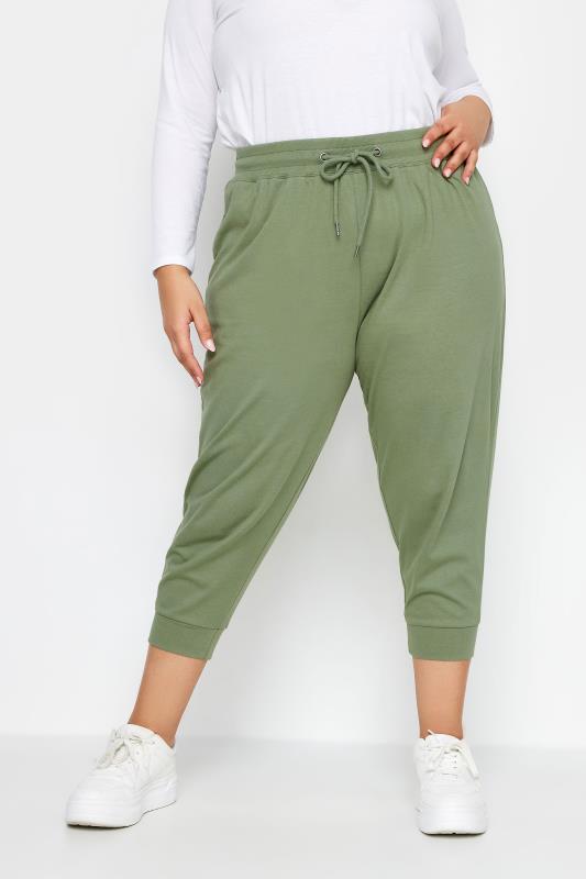 YOURS Plus Size Khaki Green Cropped Joggers | Yours Clothing 1