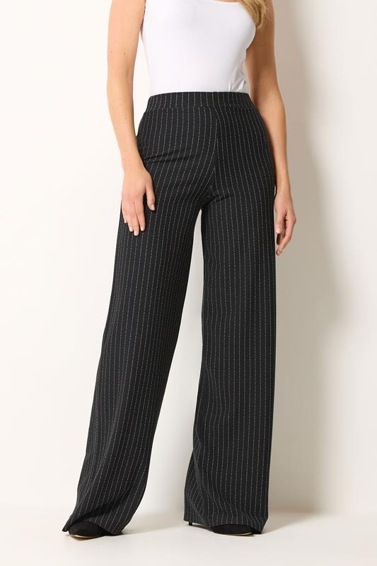 LTS Tall Women's Black & White Pinstripe Wide Leg Trousers | Long Tall Sally 1